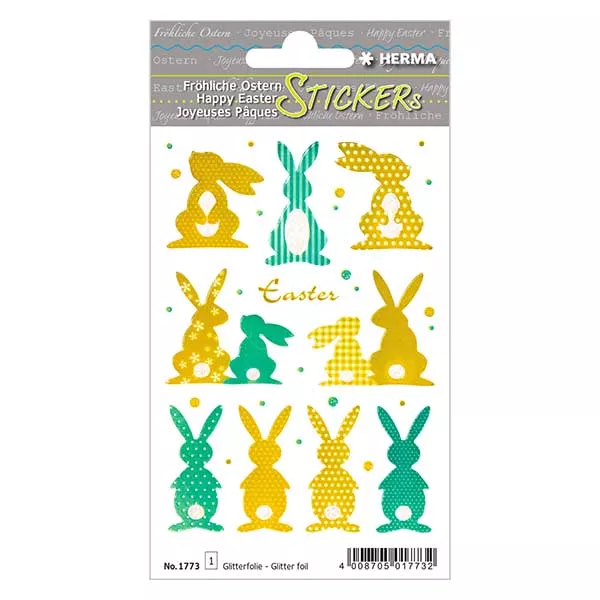 Autocollants Lapin d&#039;or (10 stickers avec paillettes)