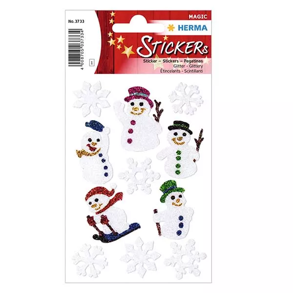 Autocollants &quot;Bonhomme de neige&quot; (11 stickers avec paillettes)