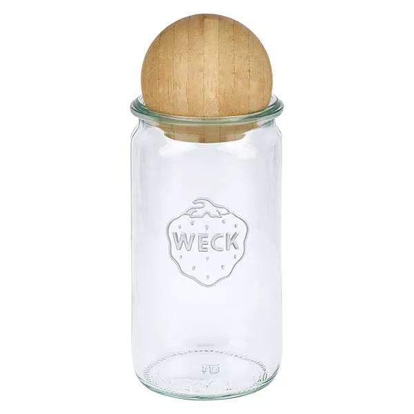 340ml bocal cylindrique WECK RR60 avec boule en bois en hêtre