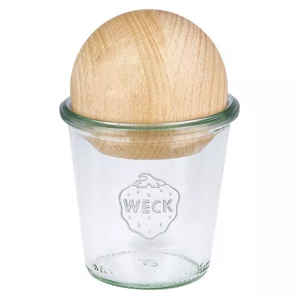 290ml bocal conique haut WECK RR80 avec boule en bois en hêtre