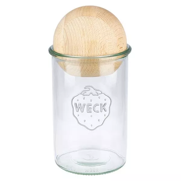 1000ml bocal conique WECK RR100 avec boule en bois en hêtre