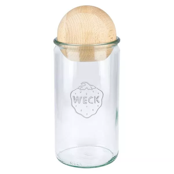 1590ml bocal cylindrique WECK RR100 avec boule en bois en hêtre