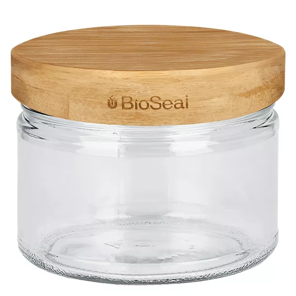 540ml Verre rond avec BioSeal couvercle en bois 2-en-1 UNiTWIST