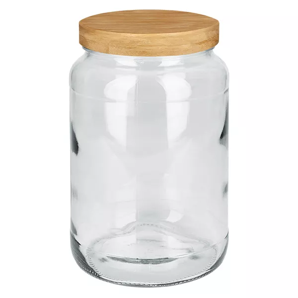 1700ml Verre rond avec BioSeal couvercle en bois 2-en-1 UNiTWIST