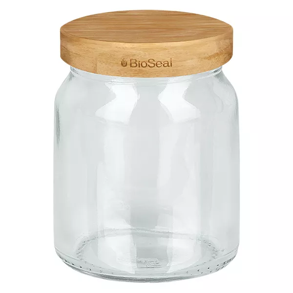 53ml Verre rond avec BioSeal couvercle en bois 2-en-1 UNiTWIST