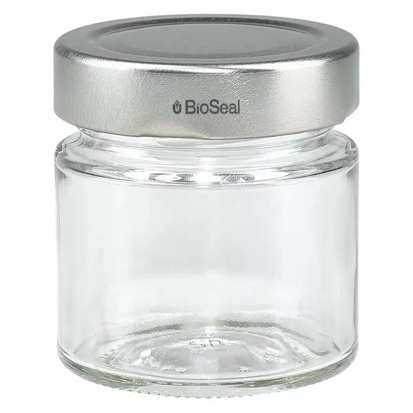 135ml Verre rond avec couvercle BioSeal argent UNiTWIST