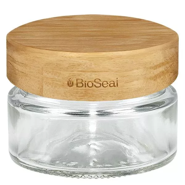 80ml Verre rond avec BioSeal couvercle en bois 2-en-1 UNiTWIST