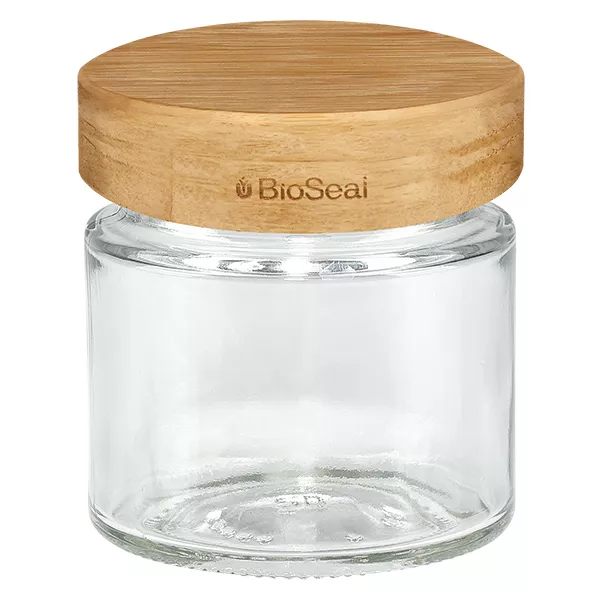 135ml Verre rond avec BioSeal couvercle en bois 2-en-1 UNiTWIST