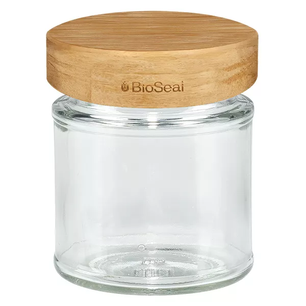 154ml Verre rond avec BioSeal couvercle en bois 2-en-1 UNiTWIST