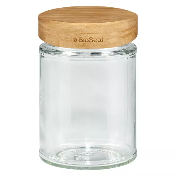 202ml Verre rond avec BioSeal couvercle en bois 2-en-1 UNiTWIST