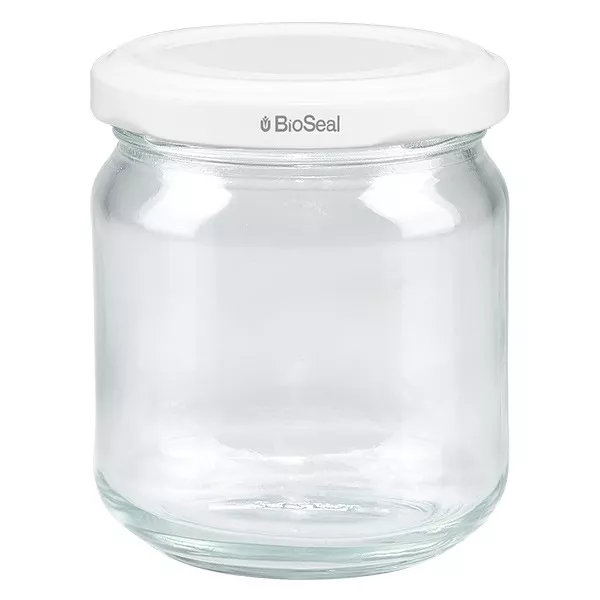 212ml Verre rond avec couvercle BioSeal blanc UNiTWIST