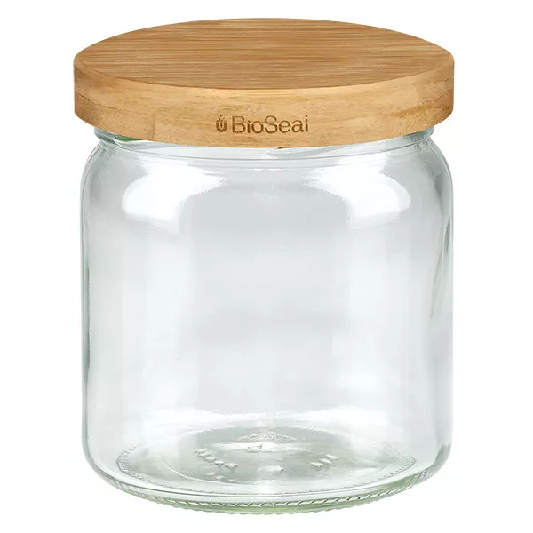 408ml Verre rond avec BioSeal couvercle en bois 2-en-1 UNiTWIST