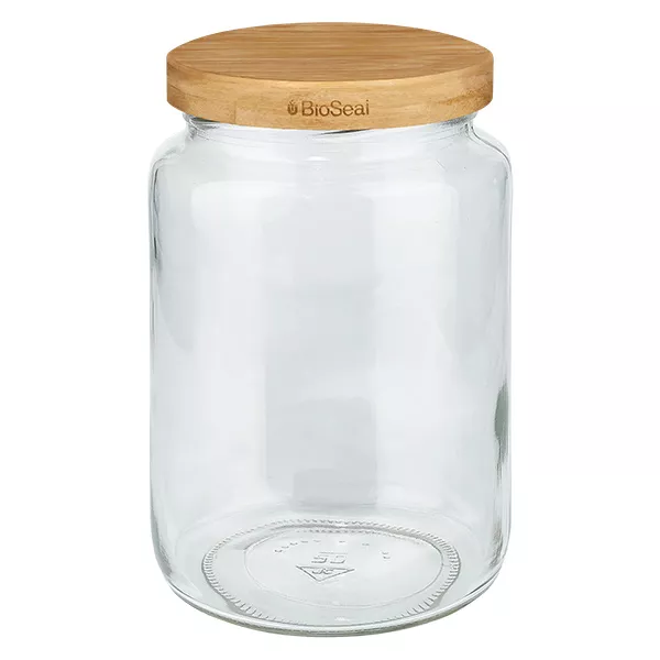 795ml Verre rond avec BioSeal couvercle en bois 2-en-1 UNiTWIST