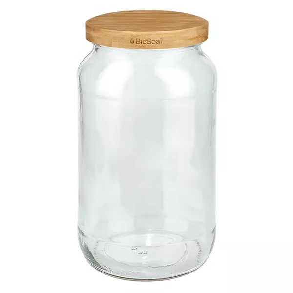 1062ml Verre rond avec BioSeal couvercle en bois 2-en-1 UNiTWIST