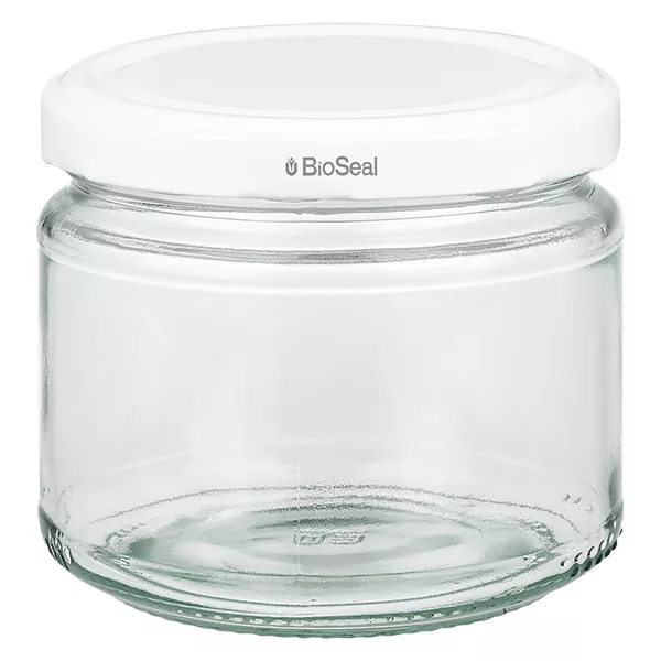 330ml Verre rond avec couvercle BioSeal blanc UNiTWIST